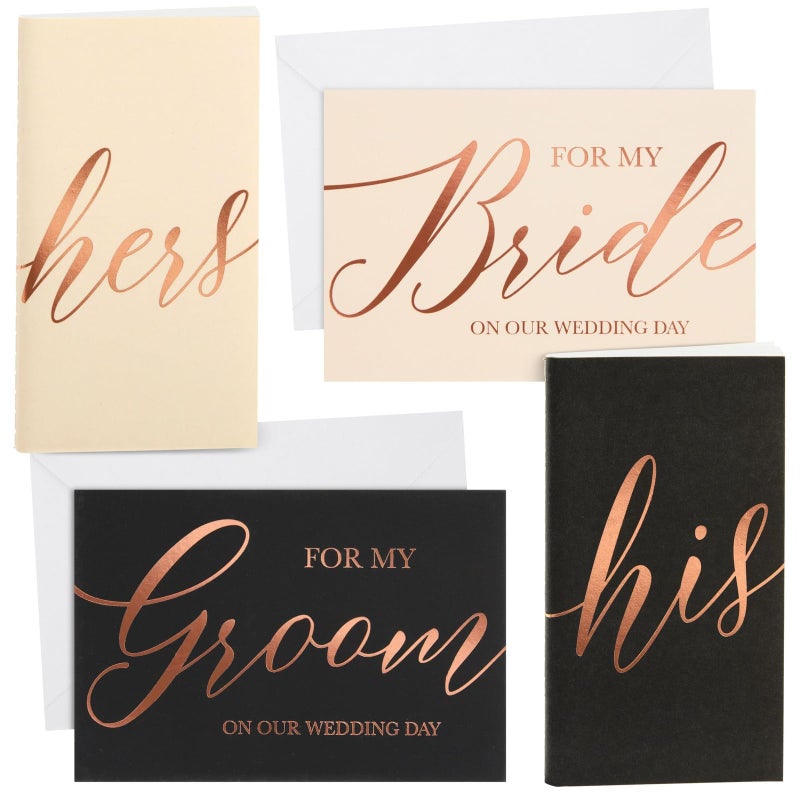 Paper Junkie Vow Books for Wedding - His & Hers Vow Books with Blank Pages - Rose Gold Foil Design & Bridal Shower Gift - Ideal for Groomsmen Gifts & Engagement Present - Pack of 6, One Size, Gold - Image 1